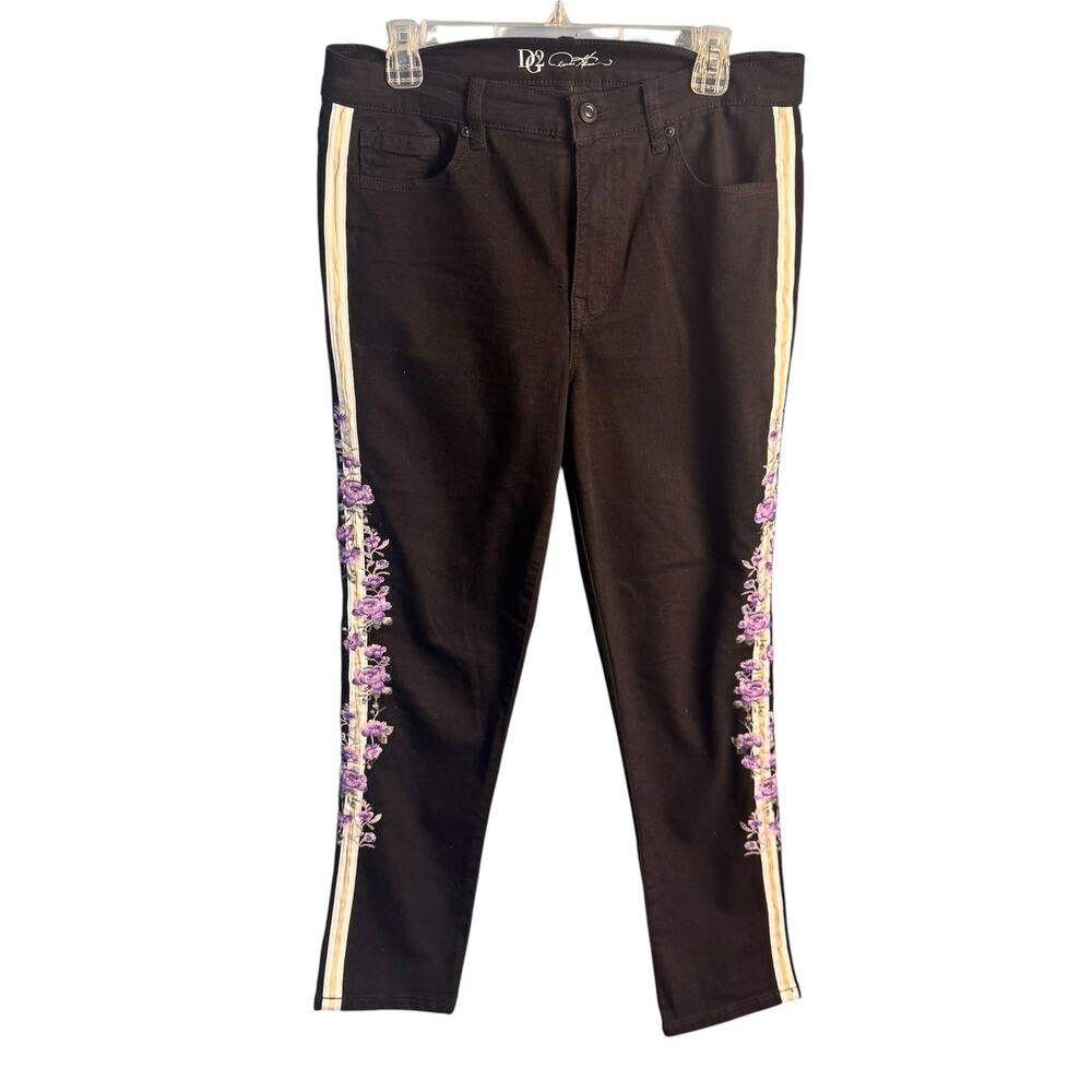 DG2 Jeans Black Floral Side Stripe‎ Stretch Pants Size 12
